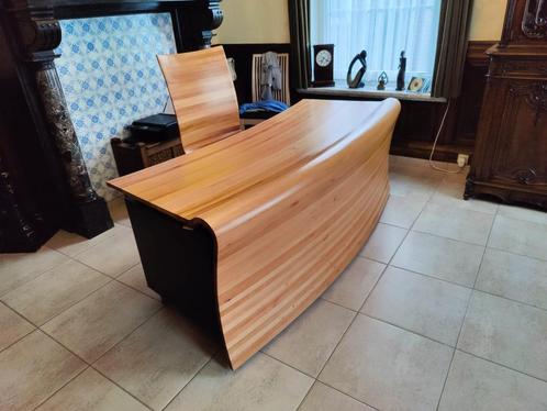 Design houten bureau + stoel – kersenhout, 2m breed, Huis en Inrichting, Bureaus, Zo goed als nieuw, Bureau, Ophalen of Verzenden