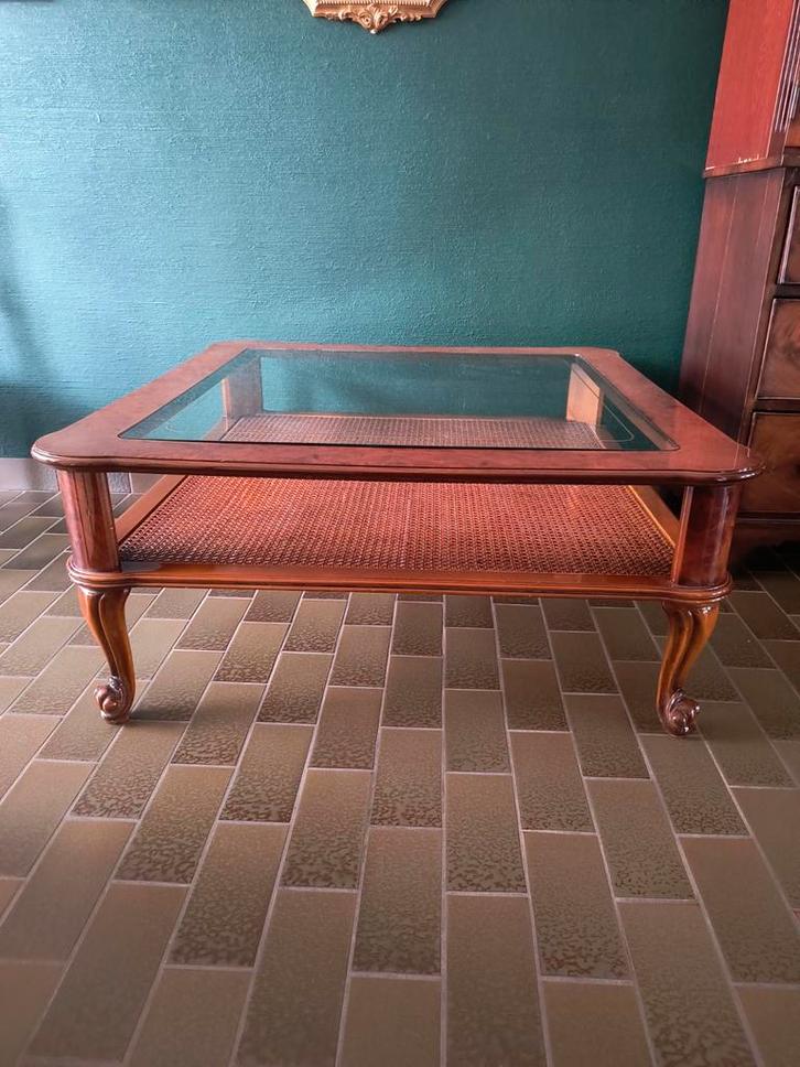 Prachtige antieke salontafel met glasplaat 1mx1m, Antiek en Kunst, Antiek | Meubels | Tafels, Ophalen