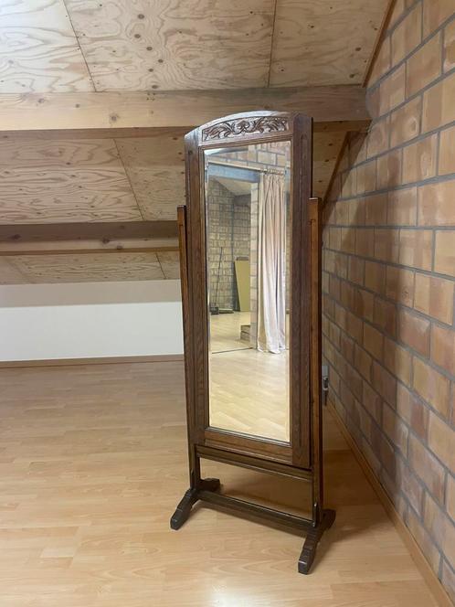 antieke houten spiegel op voet, roterend, Antiek en Kunst, Antiek | Spiegels, Ophalen