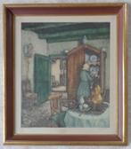 ALBERT GEUDENS / VROUW IN INTERIEUR / KLEURETS / 67x59cm KAD, Antiek en Kunst, Ophalen of Verzenden