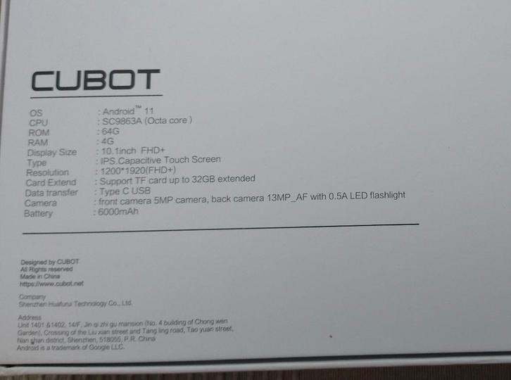 Cubot TAB10 Android 11. USB-c, 4G, 6000mAh accu, + hoes., Computers en Software, Android Tablets, Zo goed als nieuw, Wi-Fi en Mobiel internet