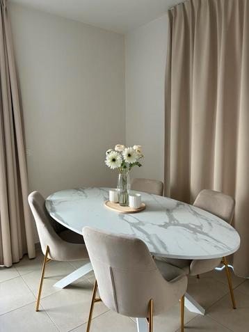 Salle à manger moderne avec 4 chaises + déco – Comme neuve beschikbaar voor biedingen