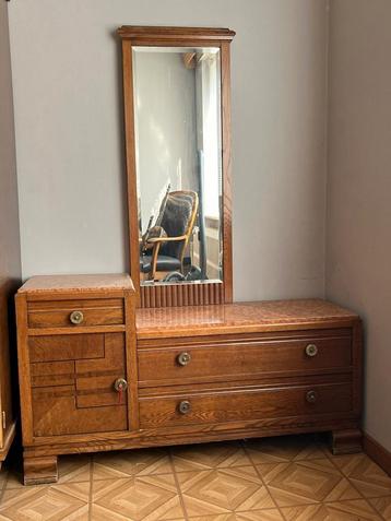 Art-Deco kaptafel met spiegel, schuiven en marmer beschikbaar voor biedingen