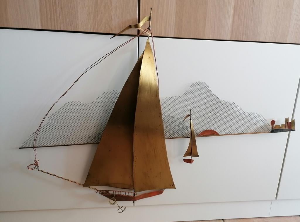 Koper wandstuk D’haeseleer - zeilboot, Antiquités & Art, Enlèvement