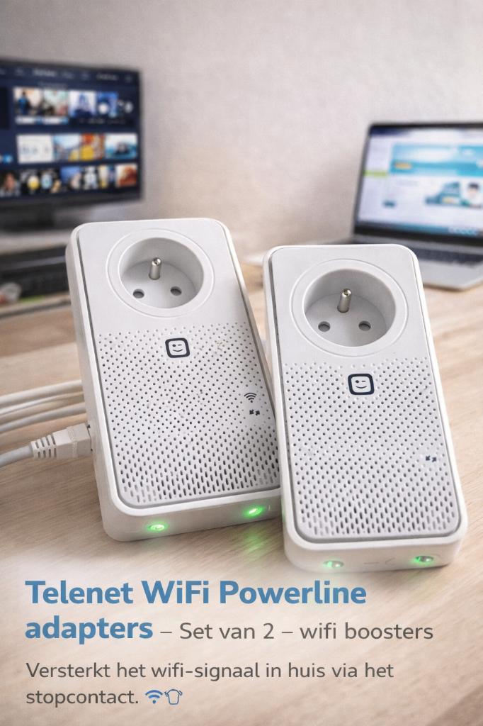 Telenet WiFi Powerline adapters – set van 2  wifi boosters, Computers en Software, WiFi-versterkers, Zo goed als nieuw, Ophalen