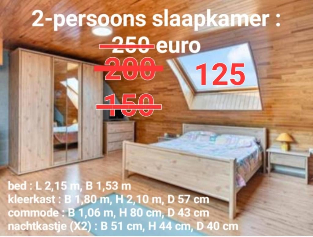VERLAAGDE PRIJZEN : 2- & 1-persoonsslaapkamer in goede staat, Ophalen, Gebruikt, Tweepersoons