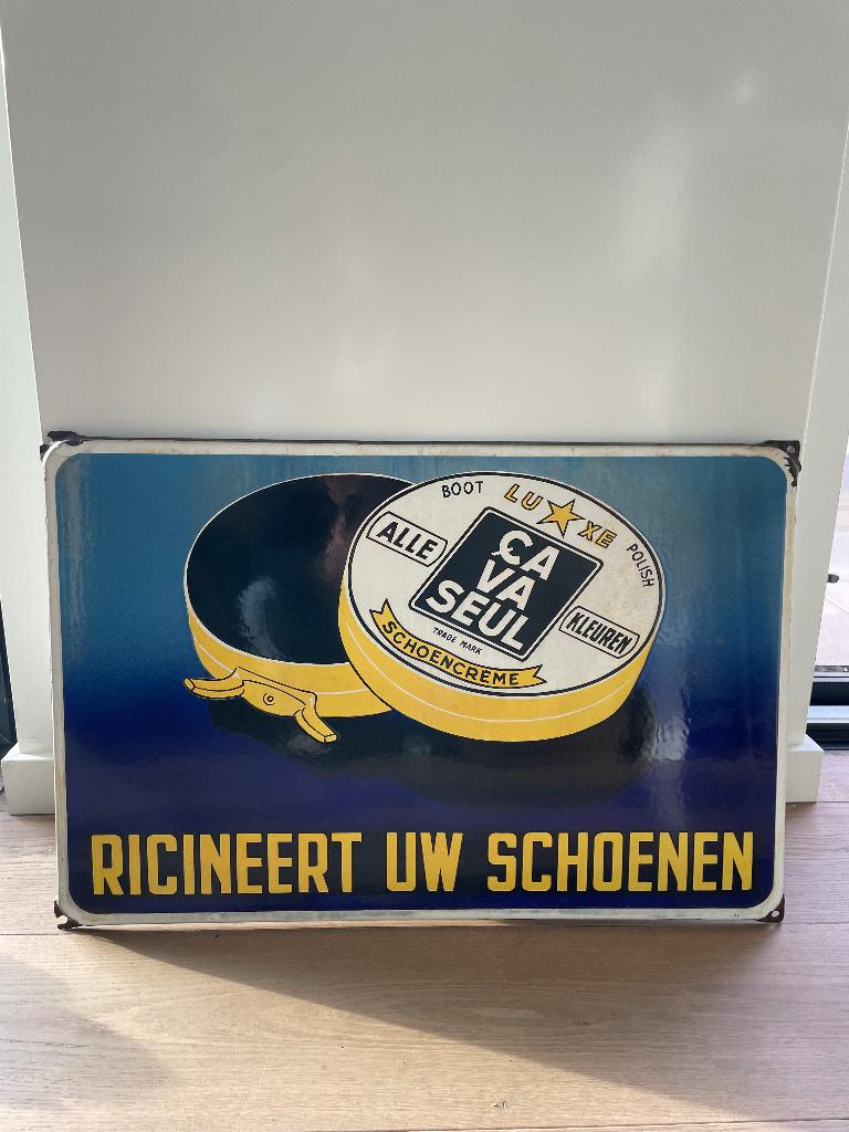 Emaille reclamebord Ca Va Seul, Ophalen of Verzenden, Gebruikt, Reclamebord