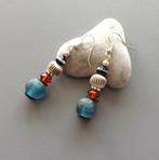 Etnische tribale oorbellen in blauw, zwart, cognac, Hangers, Blauw, Nieuw, Ophalen of Verzenden