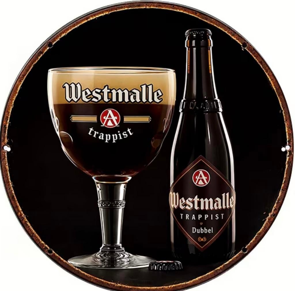 Panneau double en métal Westmalle - Mancave vintage rétro, Collections, Marques de bière, Neuf, Panneau, Plaque ou Plaquette publicitaire