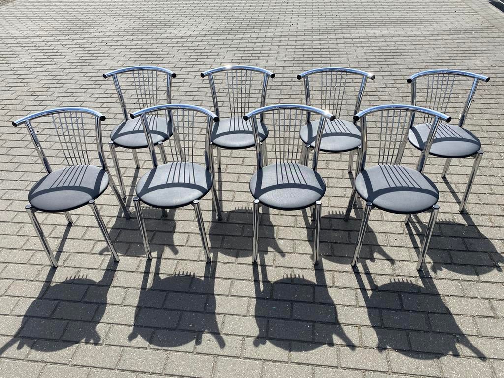 Set van 8 Calligaris Design Stoelen – Chroom & Zwart, Huis en Inrichting, Stoelen, Ophalen, Gebruikt, Zwart