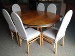 Houten tafel met stoelen incl hoezen - gratis af te halen, Ophalen, Gebruikt, 4 tot 6 stoelen