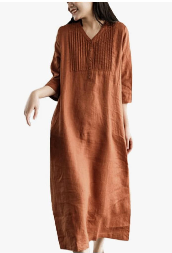 Robe en coton et lin neuve, Autre, Enlèvement, Orange, Sous le genou