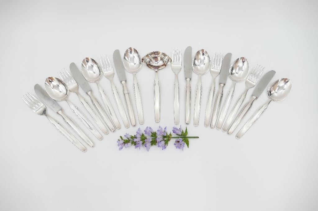 Verzilverde bestekset - 19-delig/6-persoons - 1960's, Antiek en Kunst, Ophalen of Verzenden