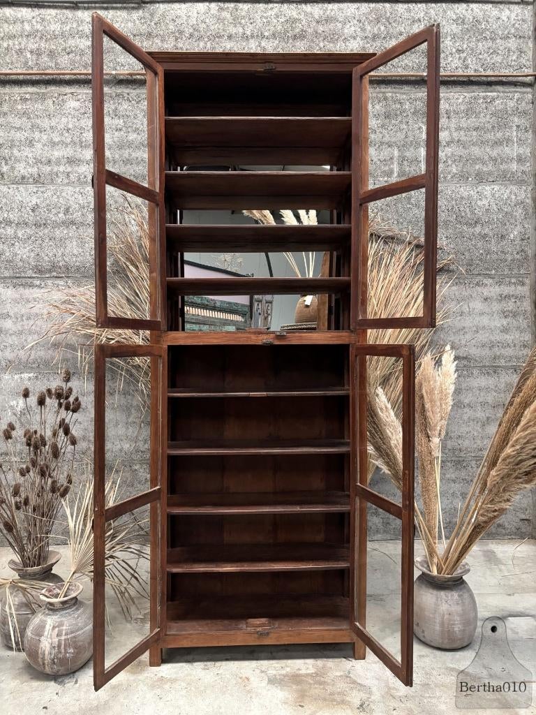 Zeldzame 254 cm hoge Engelse vitrinekast jaren 20 30, Ophalen, 100 tot 150 cm, 200 cm of meer, Engels