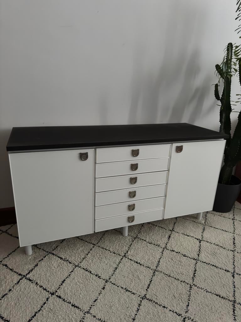 Meuble TV / buffet bas blanc - Style vintage, Maison & Meubles, Moins de 100 cm, 100 à 150 cm, Enlèvement, Utilisé