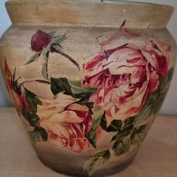 Sierpot beschilderd met rozen in olieverf 1950, Antiek en Kunst, Kunst | Schilderijen | Klassiek, Ophalen