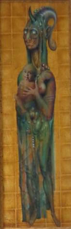 ROGER VAN BELLEGHEM / MOEDERLIEFDE / OLIEVERF 70x29cm KADER, Enlèvement ou Envoi