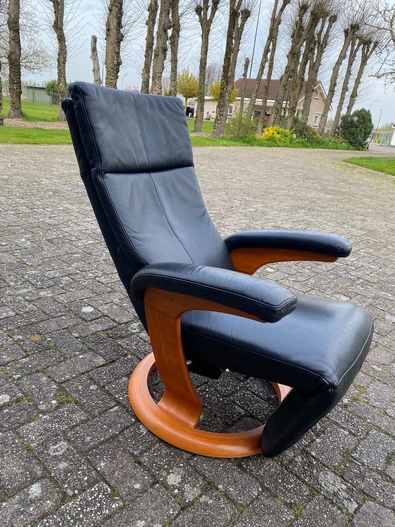Zwarte Leren relaxfauteuil / relax stoel, Huis en Inrichting, Zitzakken, Gebruikt, Overige typen, Zwart, Ophalen of Verzenden