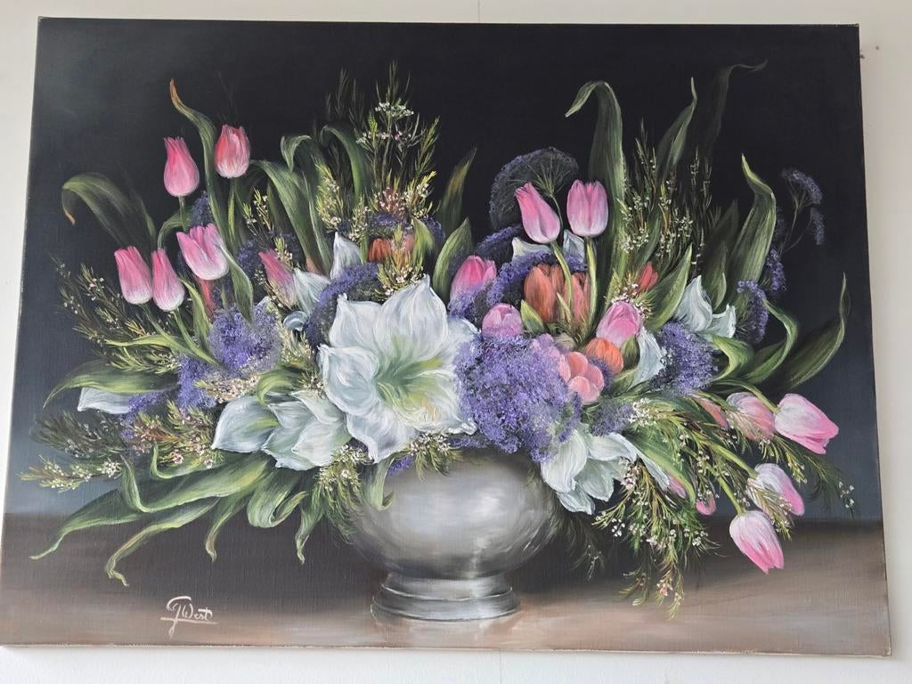 Mooie canvas met bloemen afmetingen breedte 80 cm hoog 60, Ophalen of Verzenden, Zo goed als nieuw