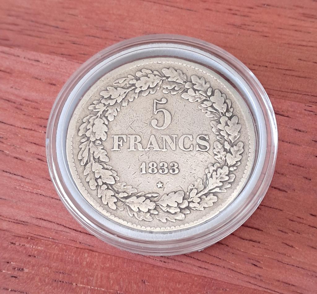 5 francs Leopold I - 1833, Zilver, Ophalen of Verzenden, Losse munt, Zilver