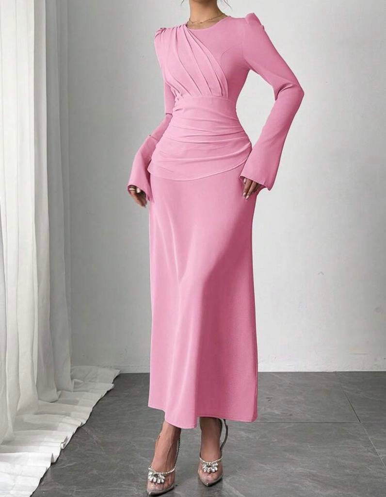 Elegante Roze jurk met Gedrapeerde Details & Corsetsluiting, Ophalen of Verzenden, Zo goed als nieuw, Maat 36 (S), Roze