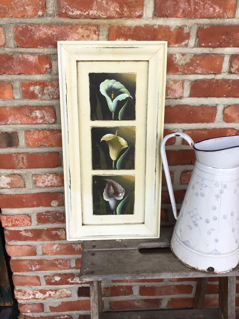 Cadre en bois avec peinture florale peinte à la main, Enlèvement ou Envoi, Utilisé