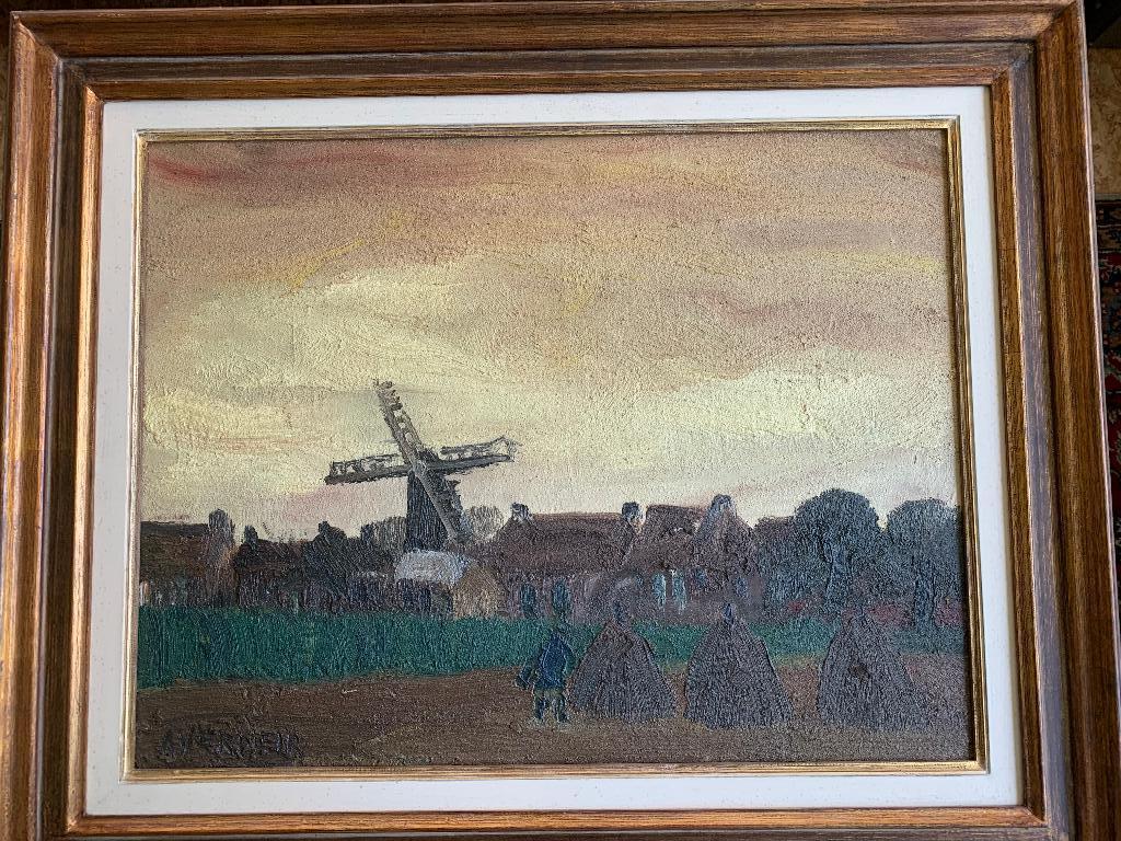 Alfons Vermeir Molen, boer met hooioppers, Antiek en Kunst, Kunst | Schilderijen | Klassiek, Ophalen of Verzenden