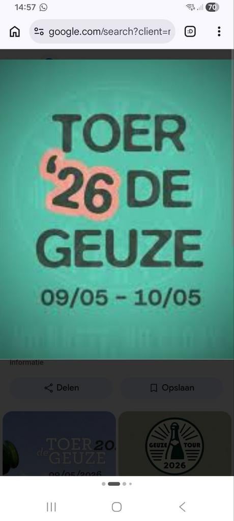 4 billets pour la Tour de Geuze le samedi 9 mai, bus 5, Enlèvement