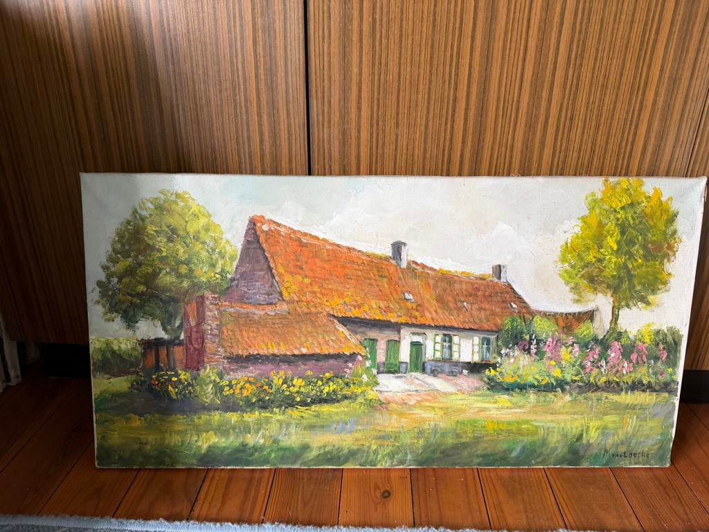 Schilderij (80x40 cm)  - hoeve - olie op doek, Ophalen