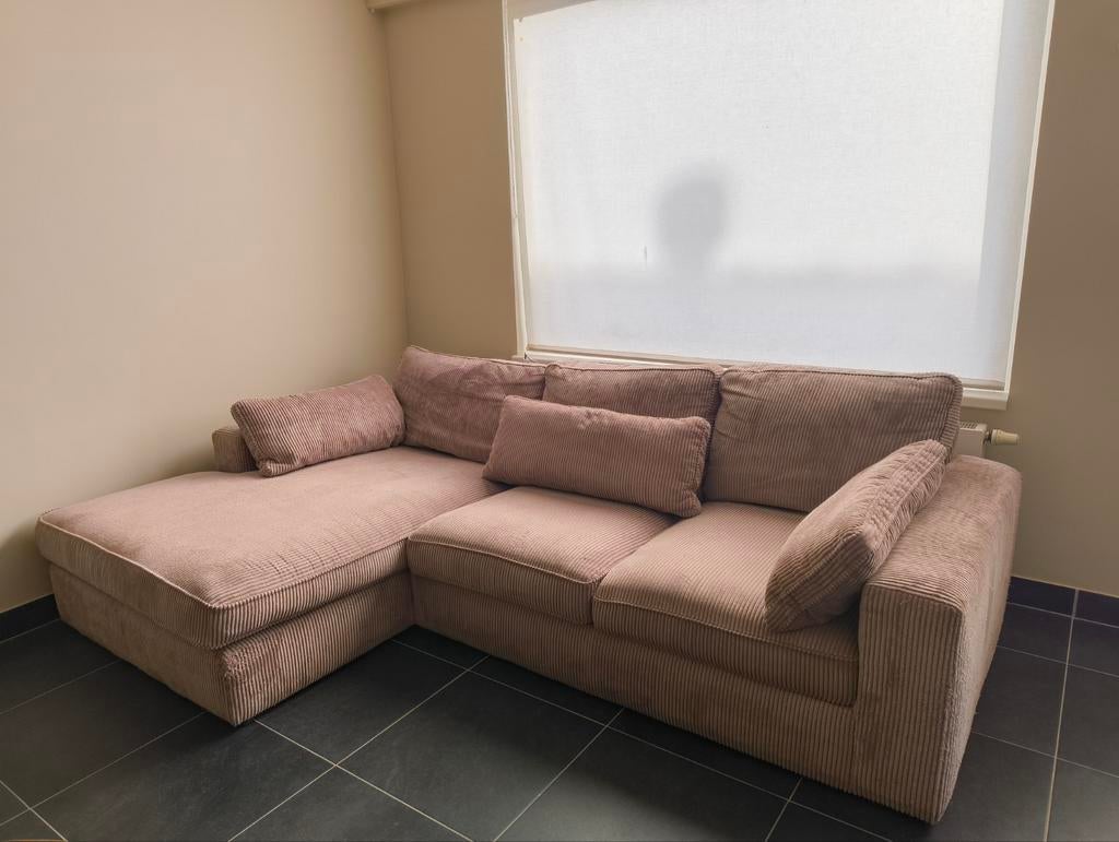 Roze, geribbelde, zachte zetel met eiland, Maison & Meubles, Canapés | Coins salons complets, Enlèvement, Utilisé, Tissus