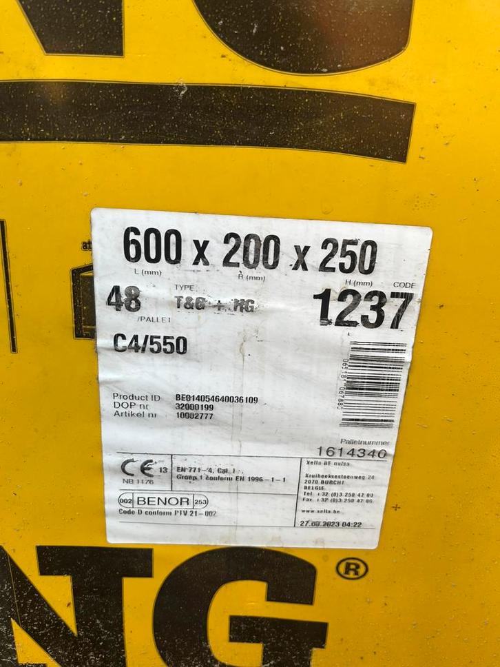 YTONG C4/550 cellenbeton stenen 20 breed, Doe-het-zelf en Bouw, Metselstenen, Nieuw, Overige typen, Ophalen