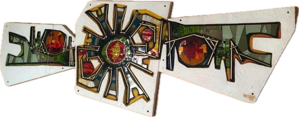 Kunstwerk Meersman ‘zonsondergang’ (glaskunst), Ophalen, Zo goed als nieuw, Meersman, Grafische vormgeving