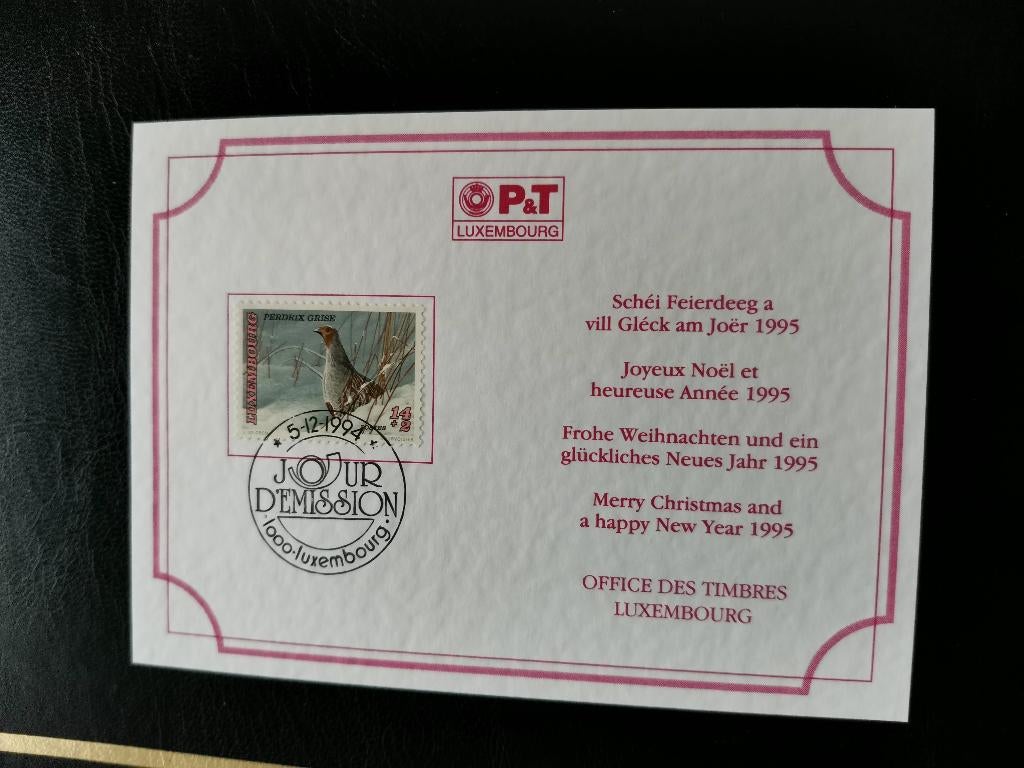 Luxembourg 1994 - FDC - Carte de Noël - oiseaux, perdrix, Enlèvement ou Envoi, Luxembourg, Affranchi