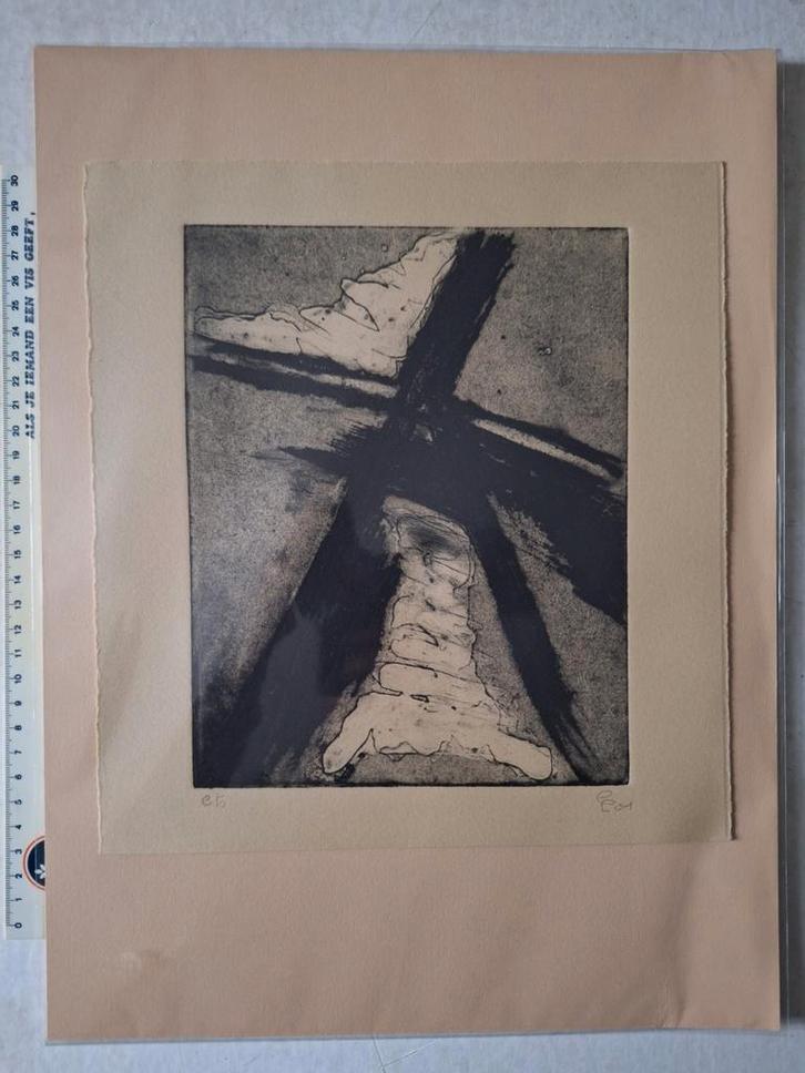 Ets Lieve Peeters "Lyrisch abstracte compositie" uit 2001, Antiek en Kunst, Kunst | Etsen en Gravures, Ophalen of Verzenden