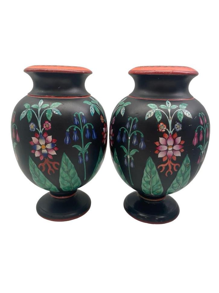 Paar Art Nouveau-vazen met bloemendecoratie - het begin 20e, Antiek en Kunst, Antiek | Porselein, Ophalen of Verzenden