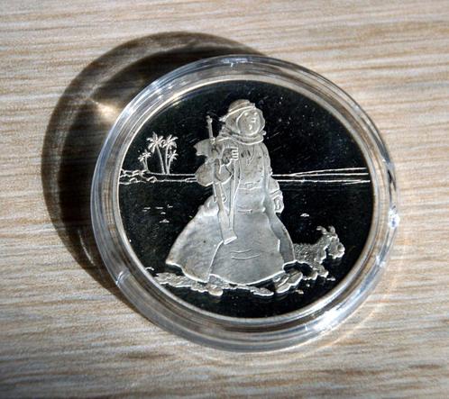 Kuifje zilveren munt Hergé Tintin monnaie Paris Zwarte goud, Verzamelen, Stripfiguren, Zo goed als nieuw, Kuifje, Ophalen of Verzenden