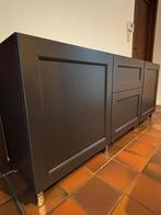 Zwart dressoir kast met glazen blad, Huis en Inrichting, Kasten | Dressoirs, Ophalen, Gebruikt, Glas, 150 tot 200 cm