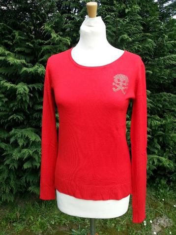 dunne trui rood klein doodskopje in strass Nieuw beschikbaar voor biedingen
