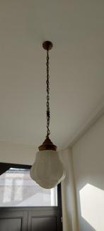 Lampe à suspension en cuivre -  ancienne en opaline blanche, Comme neuf, 75 cm ou plus, Enlèvement, Art Deco