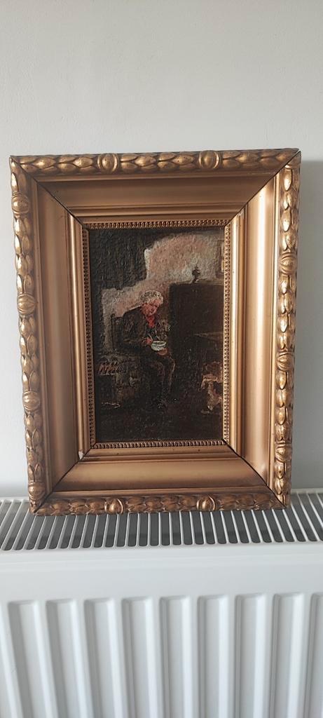 Oud olieverf schilderij op hout het middagmaal, Antiek en Kunst, Kunst | Schilderijen | Klassiek, Ophalen of Verzenden