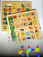 Set van 2 houten puzzels - Dieren en verschillende voorwerpe, 10 tot 50 stukjes, Ophalen of Verzenden, Zo goed als nieuw, Van hout