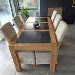 Eettafel + stoelen, Huis en Inrichting, Tafels | Eettafels, Ophalen, Eikenhout, 50 tot 100 cm, Zo goed als nieuw