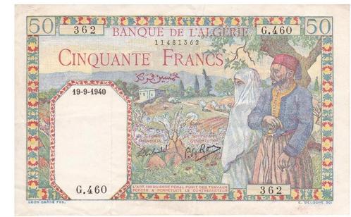Algérie, 50 francs, 1940, VF, Timbres & Monnaies, Billets de banque | Afrique, Billets en vrac, Autres pays, Envoi
