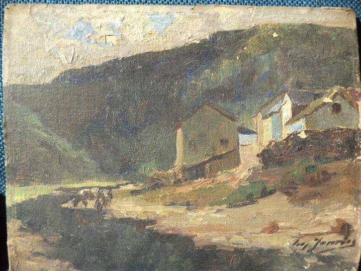 ESCH-sur-Sûre Luxemburg 1928 Léon Jamin olieverf paneel hout, Antiek en Kunst, Kunst | Schilderijen | Klassiek, Ophalen of Verzenden