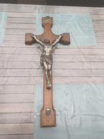 Groot houten kruis met tinnen Jezus beeld / 75 cm, Antiek en Kunst, Ophalen of Verzenden