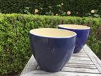 Set van twee Blauwe Keramische Bloempotten   3€/set, Ophalen, Zo goed als nieuw, Rond, Tuin