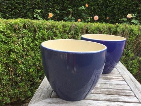 Set van twee Blauwe Keramische Bloempotten   3€/set, Tuin en Terras, Bloempotten, Zo goed als nieuw, Binnen, Balkon, Tuin, Rond
