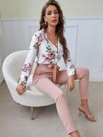 Shein-ensemble chemisier(imprimé floral)+pantalon rose-L, Comme neuf, Shein, Taille 42/44 (L), Envoi