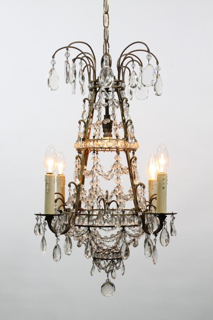 Antiek Franse kroonluchter met 5 lichtpunten., Antiek en Kunst, Antiek | Verlichting, Ophalen of Verzenden