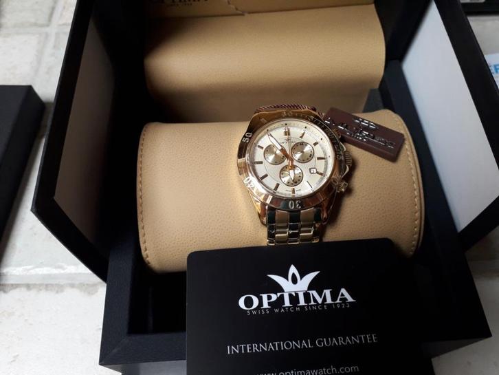 Optima Swiss chronograaf horloge OSC210-GG-1, Handtassen en Accessoires, Horloges | Heren, Nieuw, Polshorloge, Overige materialen